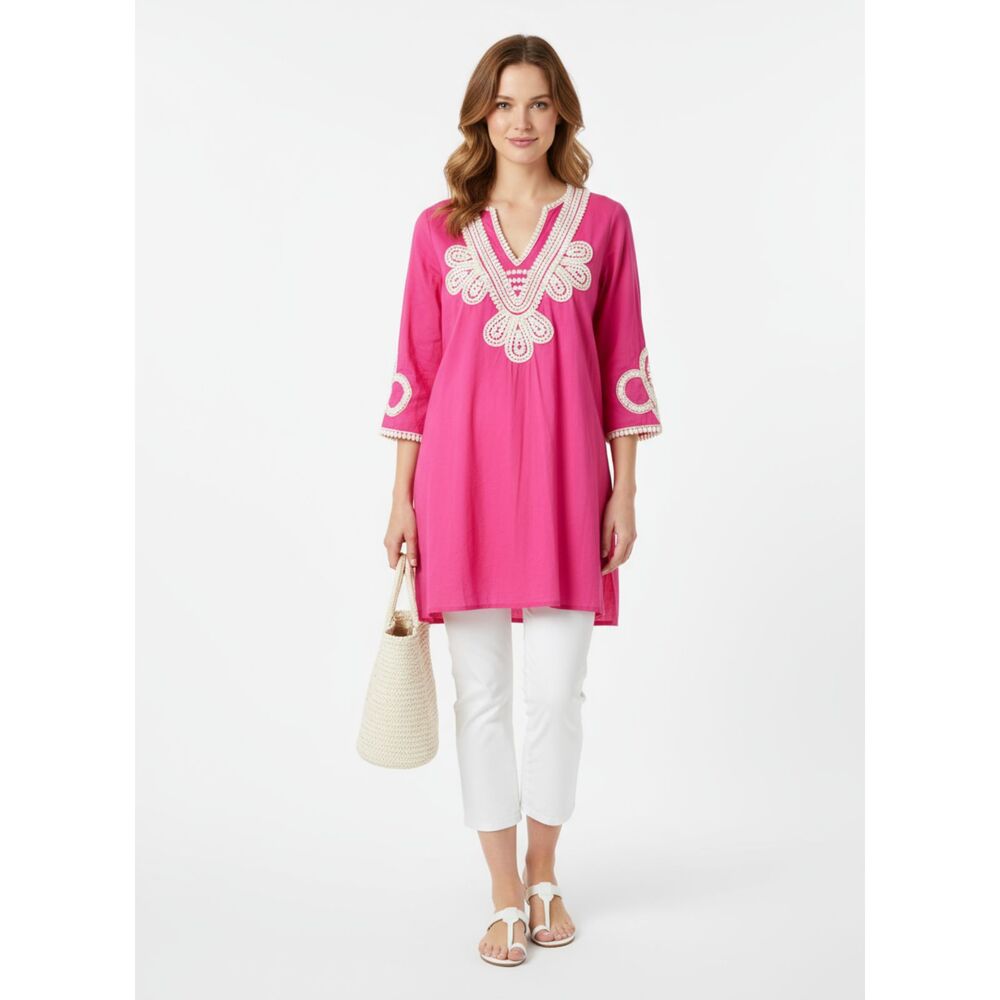 J Crew Pink‎ & White Embroidered Crochet Dress S